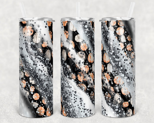 20 oz Skinny Tumbler Sublimation Design Template Glitter Milky way Black Pumpkin Fall Colors Straight Warped Design