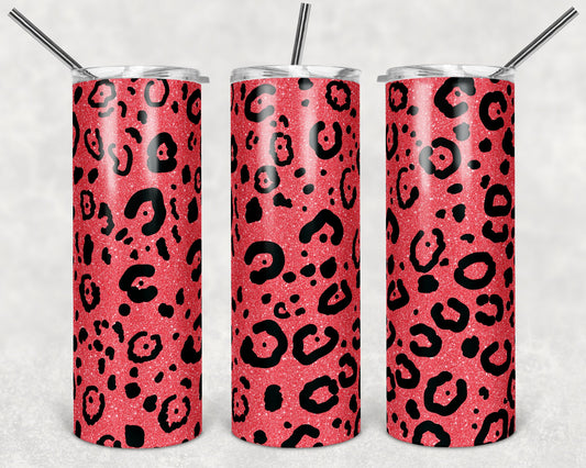 20 oz Skinny Tumbler Sublimation Design Template Coral Leopard Glitter Design tumblers