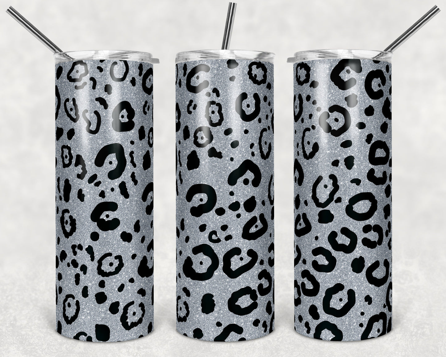 20 oz Skinny Tumbler Sublimation Design Template Gray Leopard Glitter Design tumblers