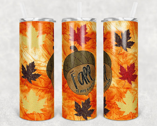 20 oz Skinny Tumbler Sublimation Design Template Fall is my favorite Leaves Fall Bonfires Straight Warped Design
