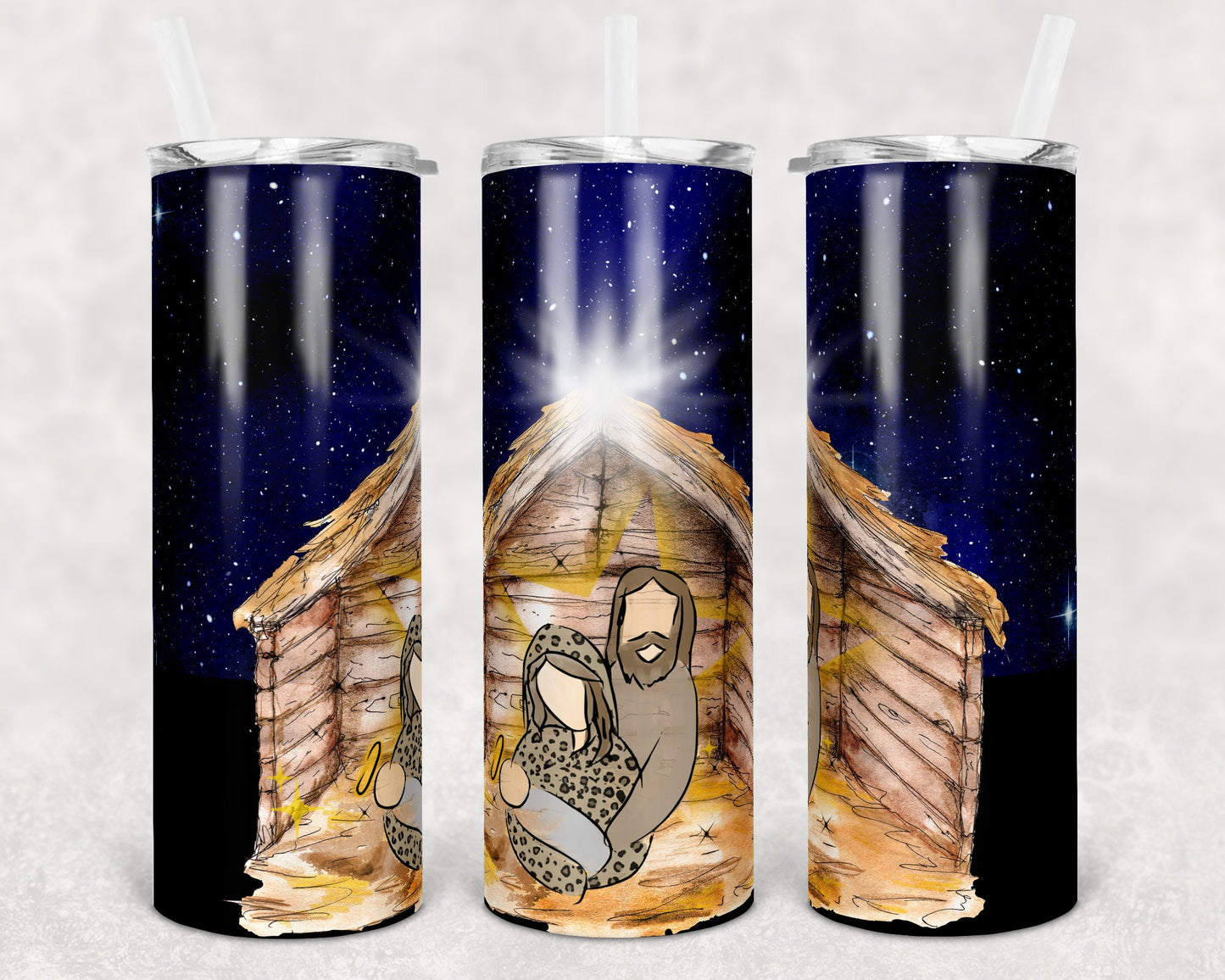 20 oz Skinny Tumbler Sublimation SEAMLESS Christmas Nativity Design Template Straight Warped