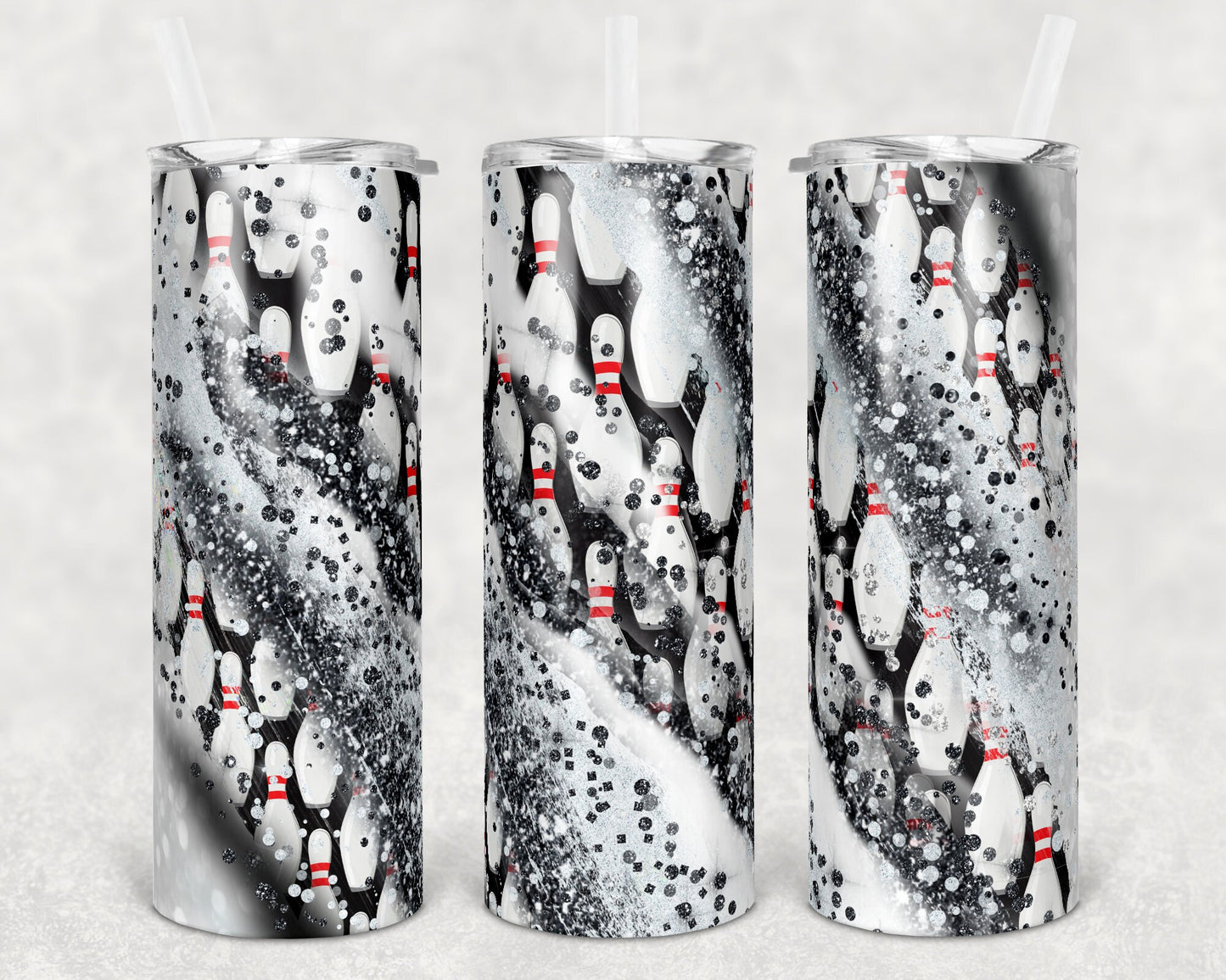 20 oz Skinny Tumbler Sublimation Template Milky Way Glitter Spo Bowling Straight Warped Design