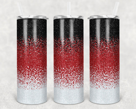 20 oz Skinny Tumbler Sublimation Design Template Glitter Ombre Red White Black Straight Warped Design