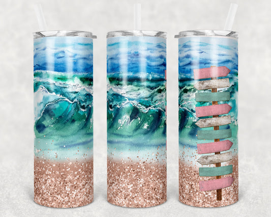20 oz Skinny Tumbler Beach Customizable Name Sign tumbler Sublimation Design