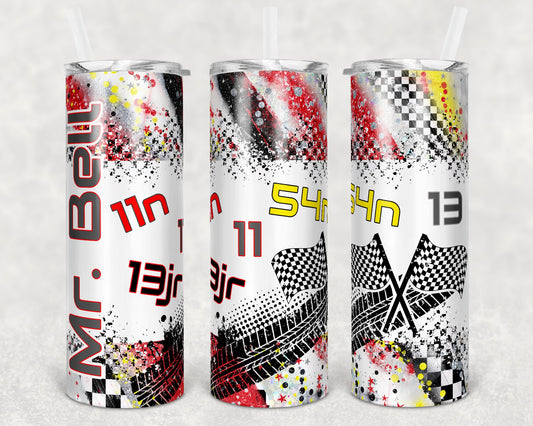 20 oz Skinny Tumbler Sublimation Design Racing Race Milky way Red Yellow Black Gray Tumbler