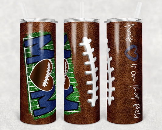 20 oz Skinny Tumbler Football Mom Heart on Field Leather Sublimation Design Template Design