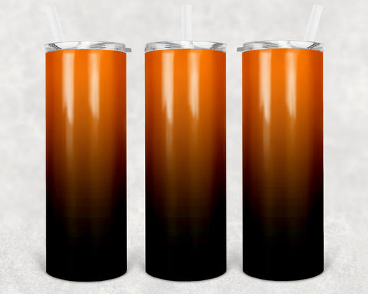 20 oz Skinny Tumbler Sublimation Ombre Orange to Black Straight and Warped Design