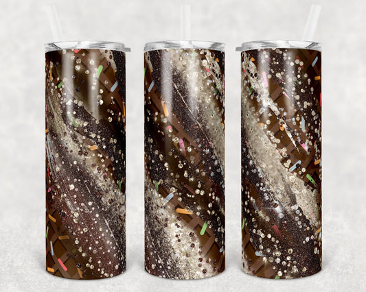 20 oz Skinny Tumbler Sublimation Design Template Glitter Milky way Chocolate Brown Waffle Cone Straight Warped Design