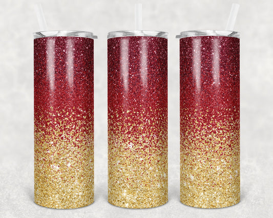 20 oz Skinny Tumbler Sublimation Design Template Glitter Ombre Fall Maroon Gold Straight Warped Design