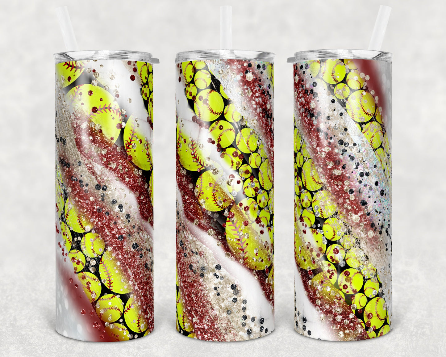 20 oz Skinny Tumbler Sublimation Template Milky Way Glitter Spo Maroon Softball Straight Warped Design tumblers