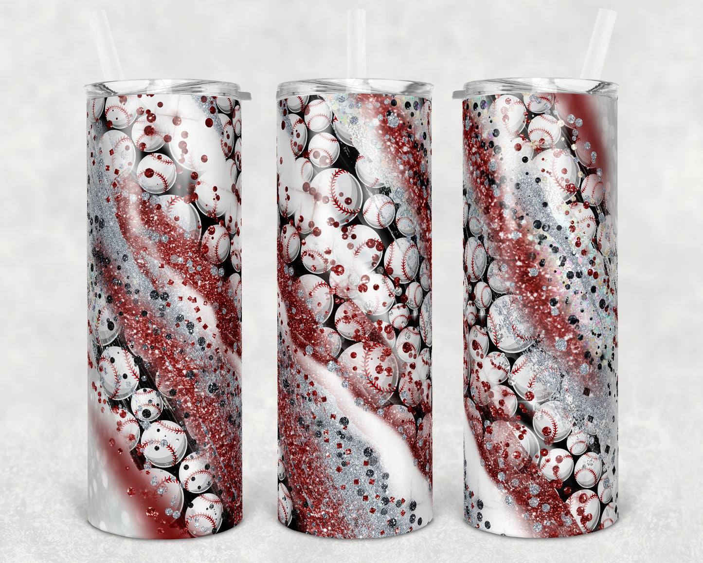 20 oz Skinny Tumbler Sublimation Template Milky Way Glitter Maroon Spo Baseball Straight Warped Design tumblers