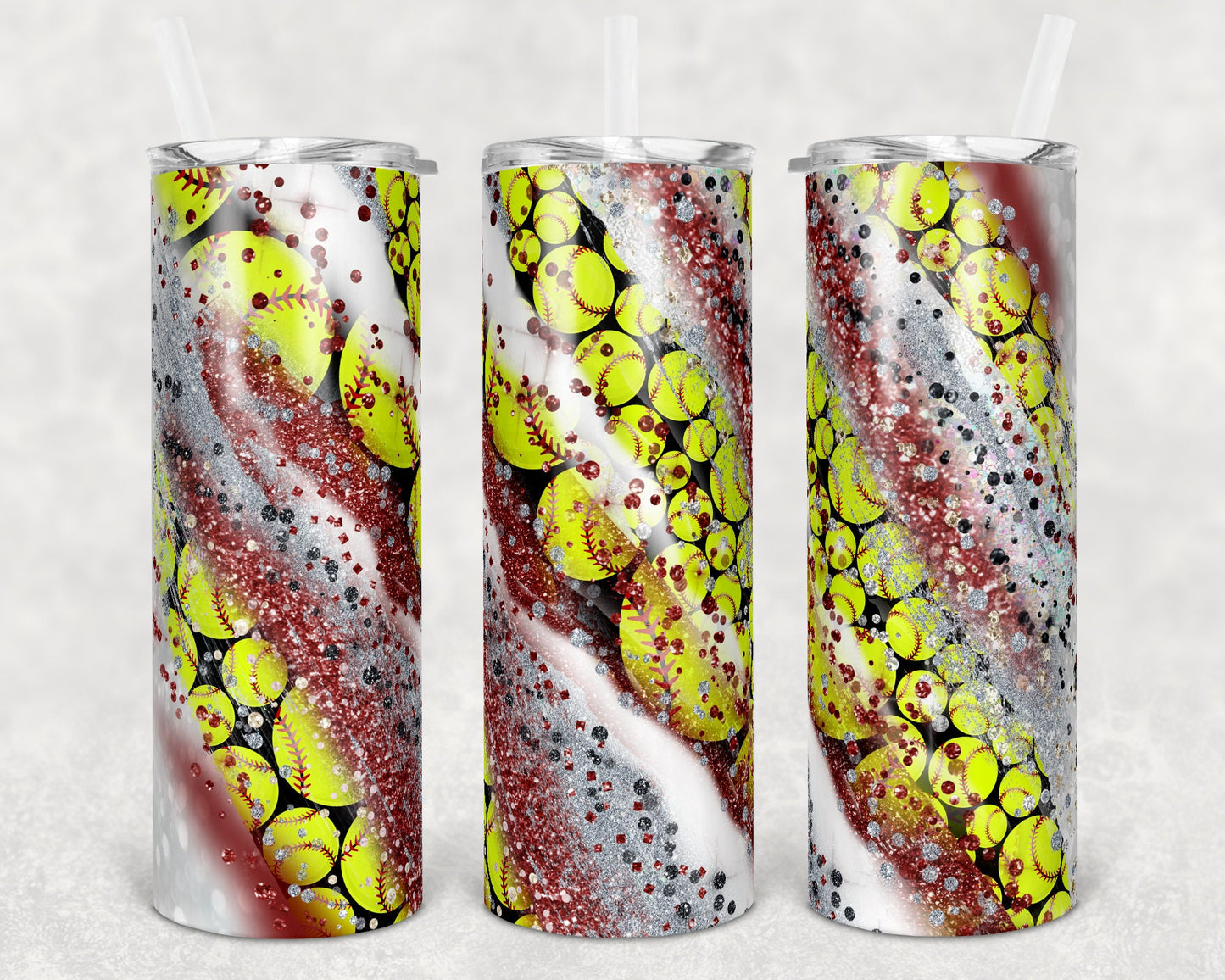 20 oz Skinny Tumbler Sublimation Template Milky Way Glitter Spo Maroon Softball Straight Warped Design tumblers