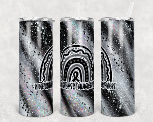 20 oz Skinny Tumbler Sublimation Glitter Narcolepsy Awareness Straight and Warped Design