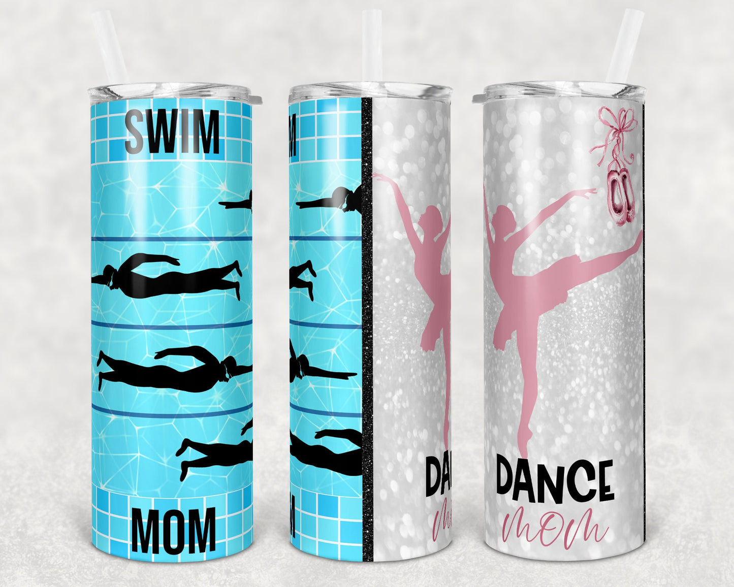 20 oz Skinny Tumbler Swim Mom Dance Mom Half and Half Sublimation Design Print Transfer