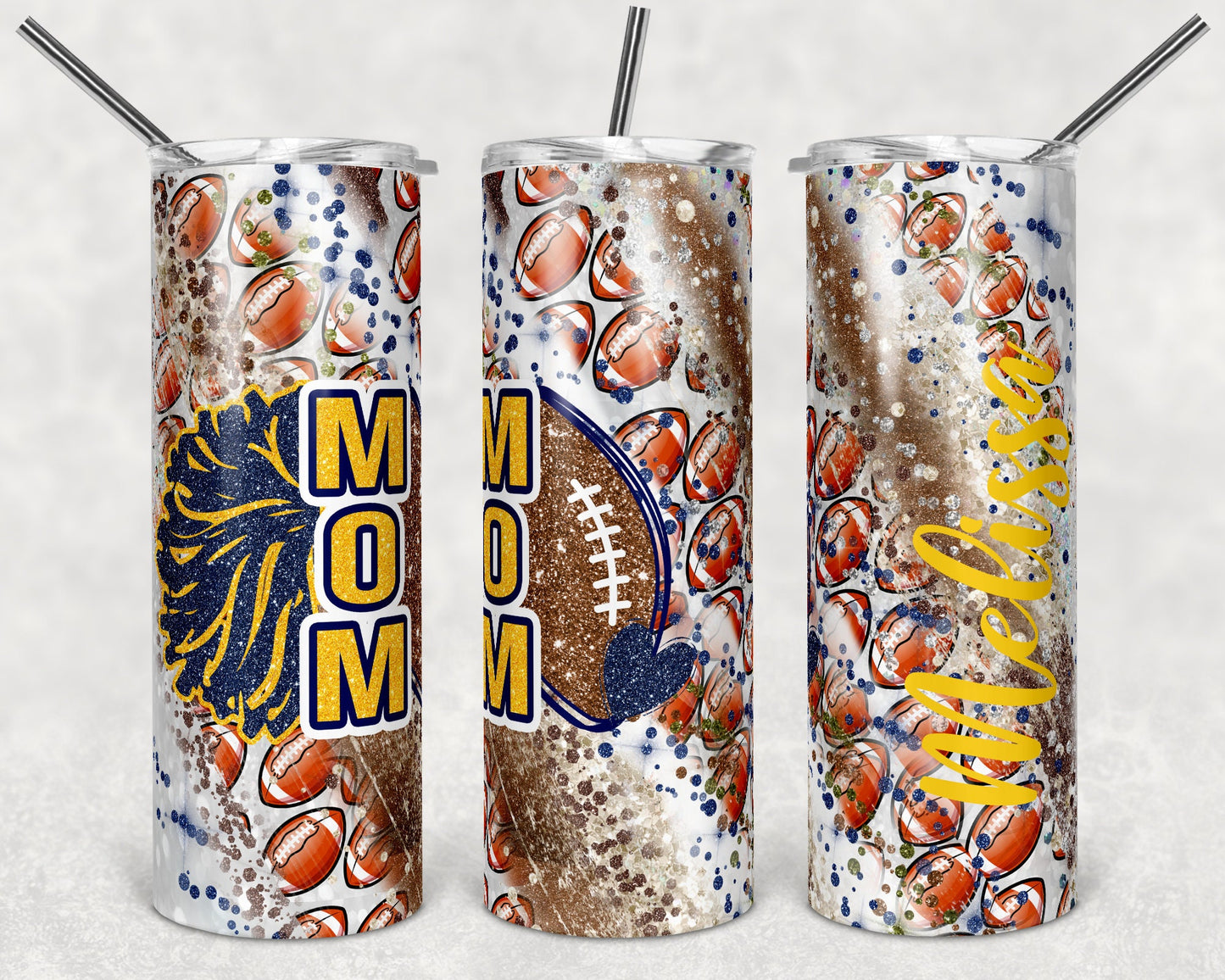 20 oz Skinny Tumbler Sublimation Template Milky Way Glitter Cheer Football Mom Straight Warped Design