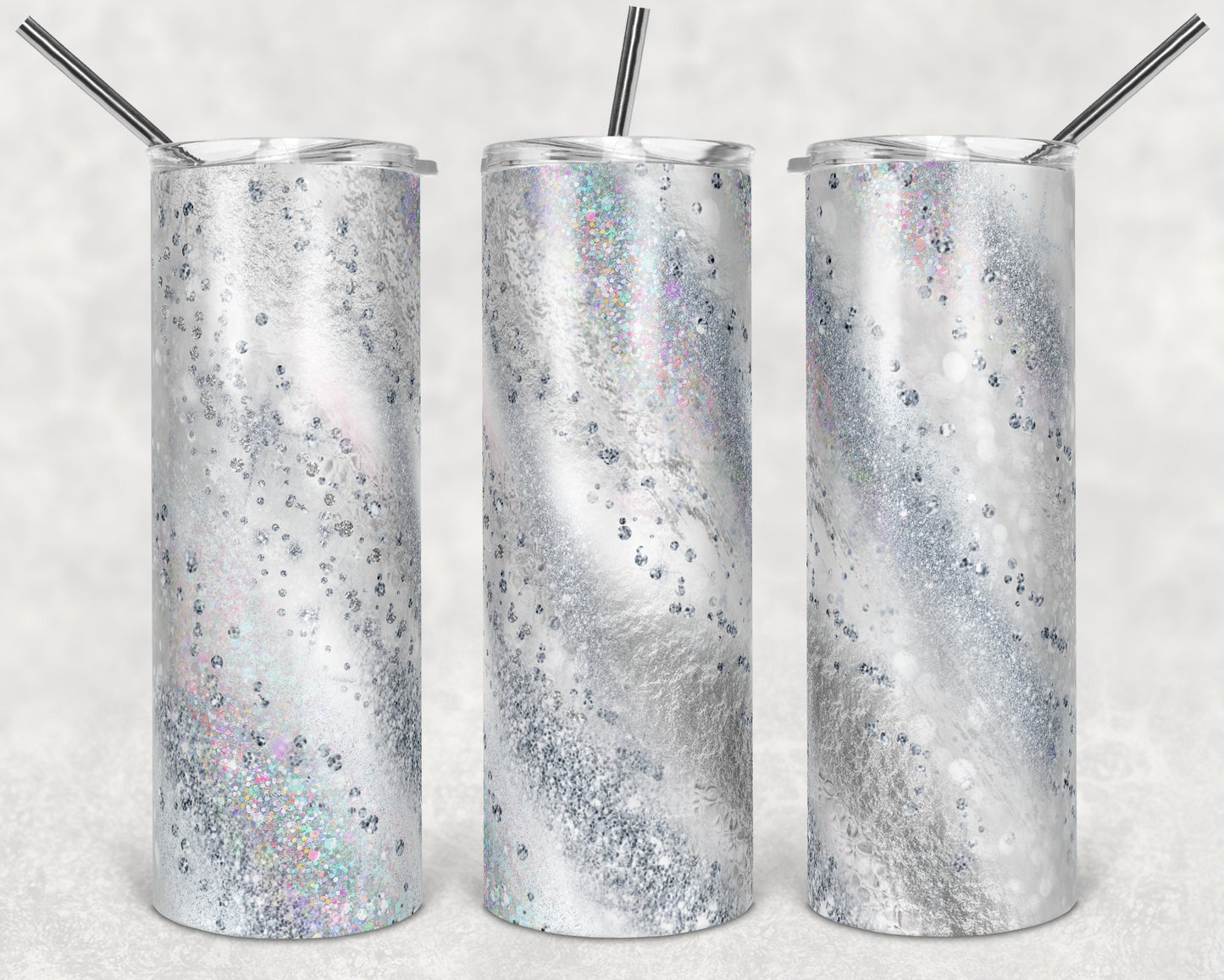 20 oz Skinny Tumbler Sublimation Template Agate Milky Way Silver Gray White Straight and Warped Design