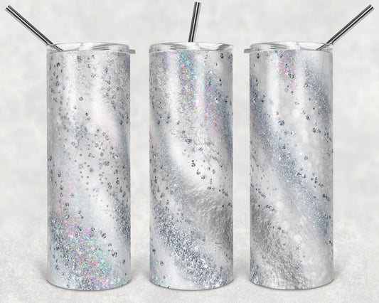 20 oz Skinny Tumbler Sublimation Template Agate Milky Way Silver Gray White Straight and Warped Design