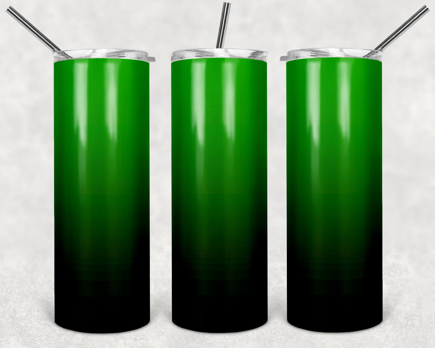 20 oz Skinny Tumbler Sublimation Ombre Green to Black Straight and Warped Design