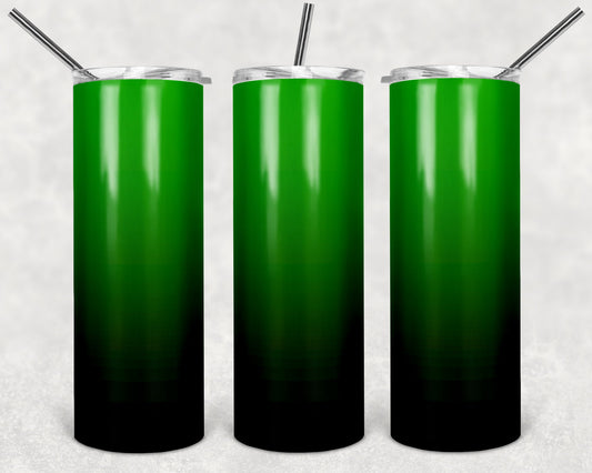 20 oz Skinny Tumbler Sublimation Ombre Green to Black Straight and Warped Design