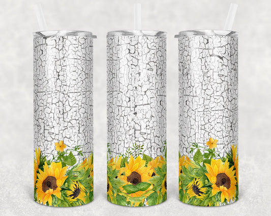 20 oz Skinny Tumbler Sunflowers Crackle Paint Sublimation Design Print Transfer