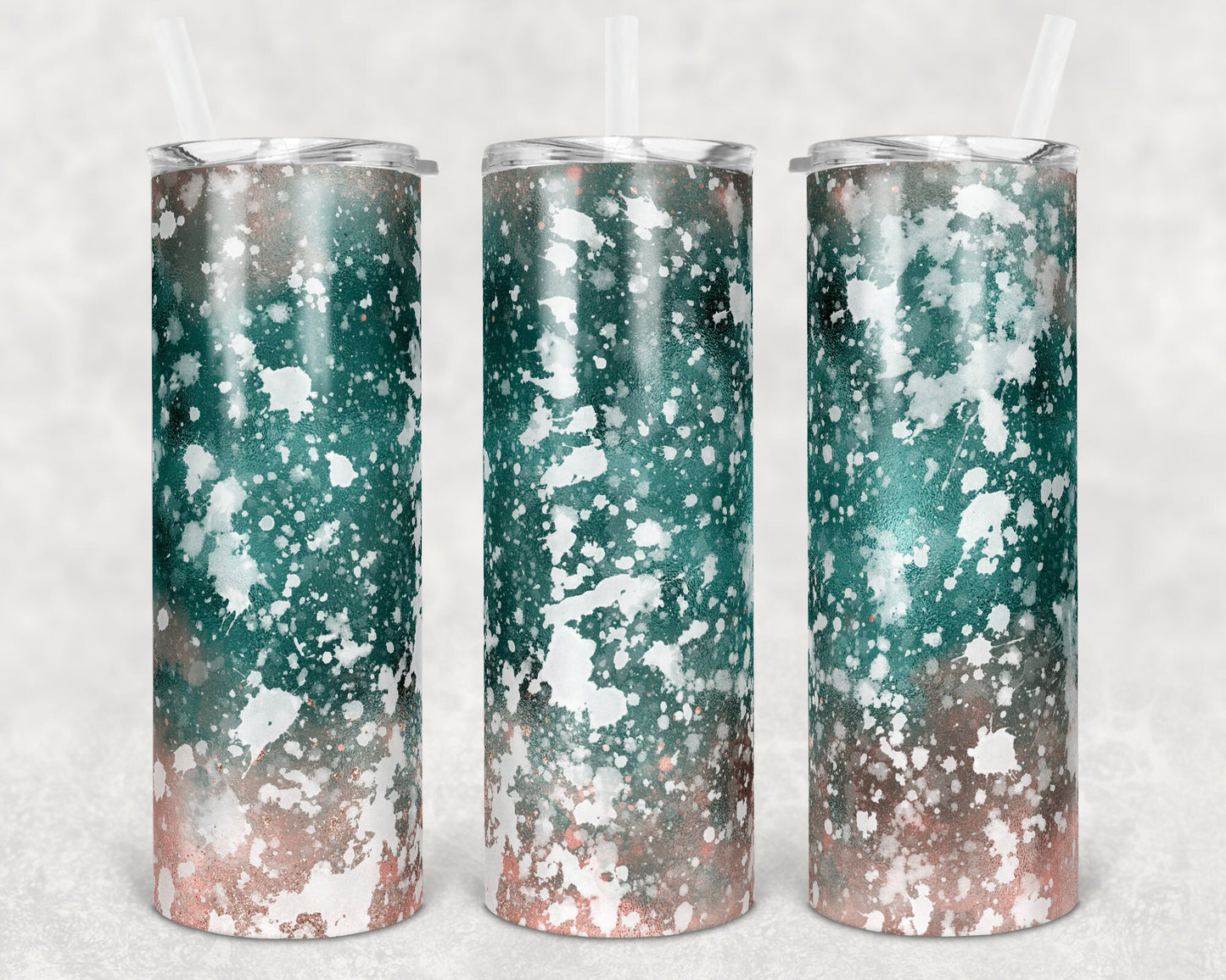 20 oz Skinny Tumbler Sublimation Design Template Glitter Teal/Rose Power Wash Straight Warped Design