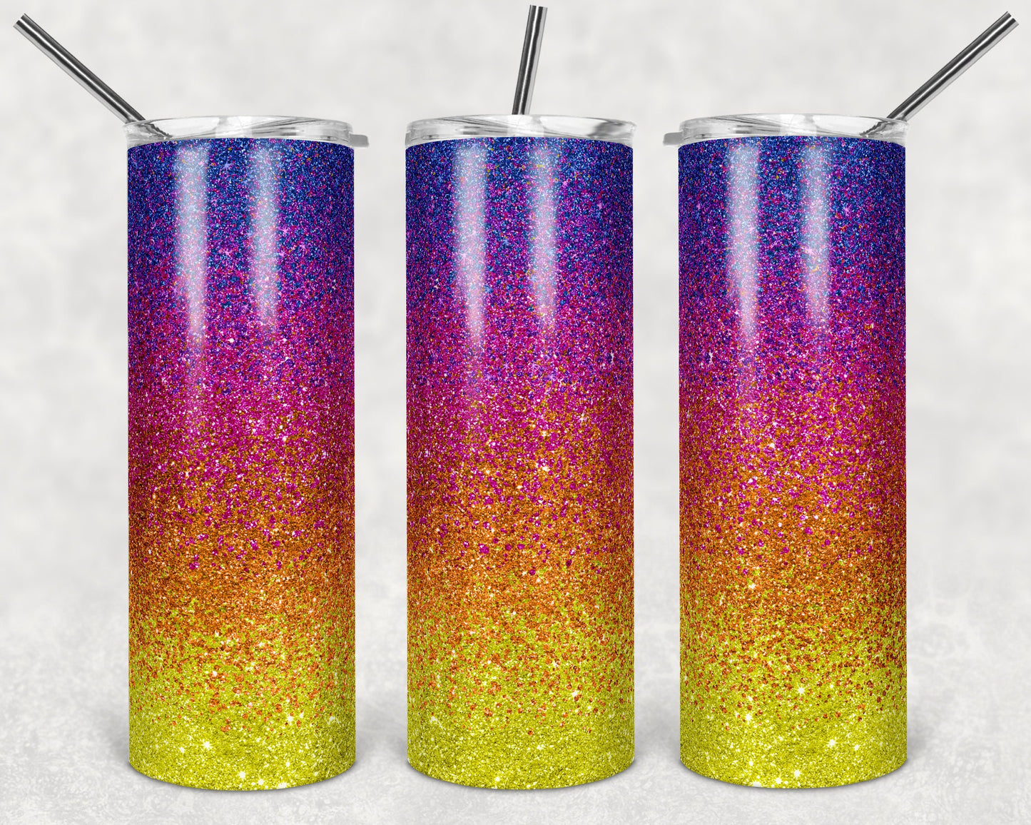 20 oz Skinny Tumbler Sublimation Design Template Glitter Ombre Sunset Straight and Warped