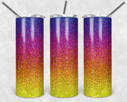 20 oz Skinny Tumbler Sublimation Design Template Glitter Ombre Sunset Straight and Warped