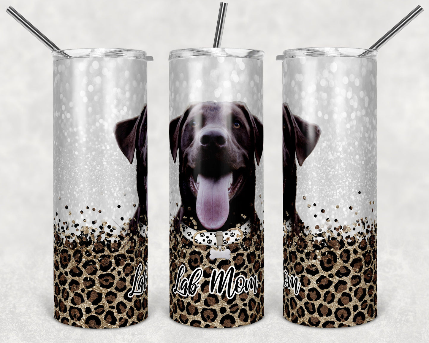 20 oz Skinny Tumbler Sublimation Lab Dog Mom Glitter and Leopard Template Straight Warped Mothers Day Dog