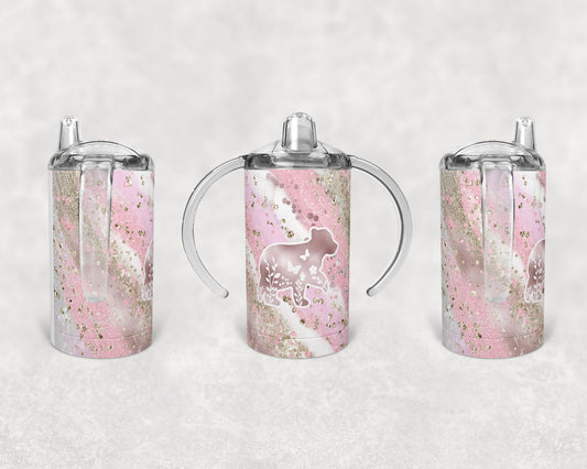 Straight Sippy Cup Sublimation Baby Bear Milky way glitter Design