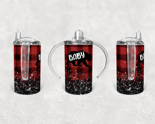 Straight Sippy Cup Sublimation Baby Bear Plaid Design
