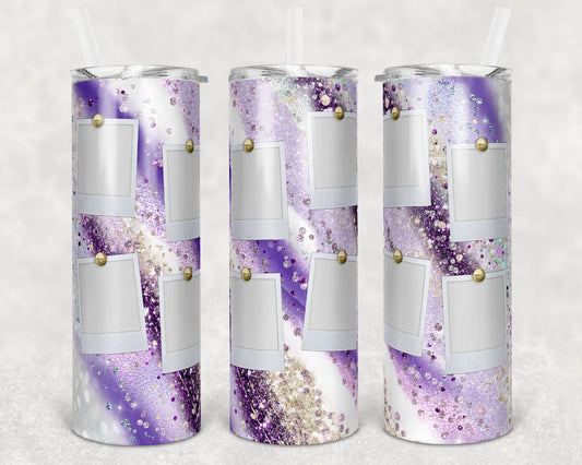 20 oz Skinny Tumbler Picture Frame Purple Glitter 8 photos photo Sublimation Design