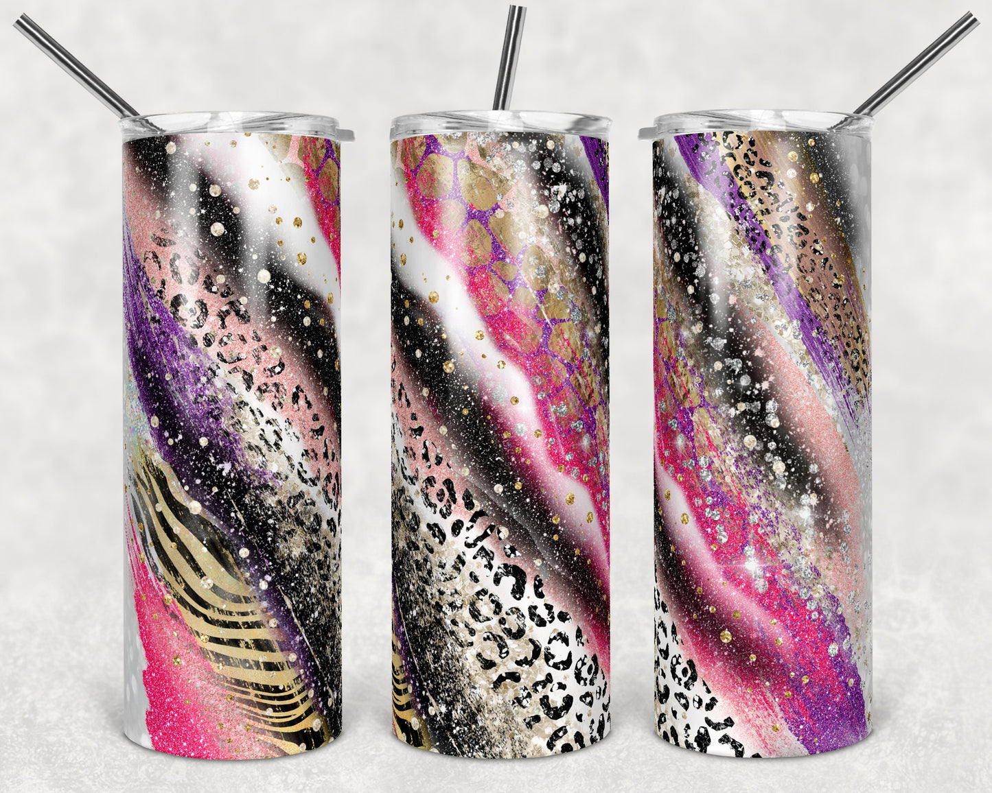 20 oz Skinny Tumbler Sublimation Template Agate Milky Way Pink Purple Safari Animal Print Straight and Warped Design