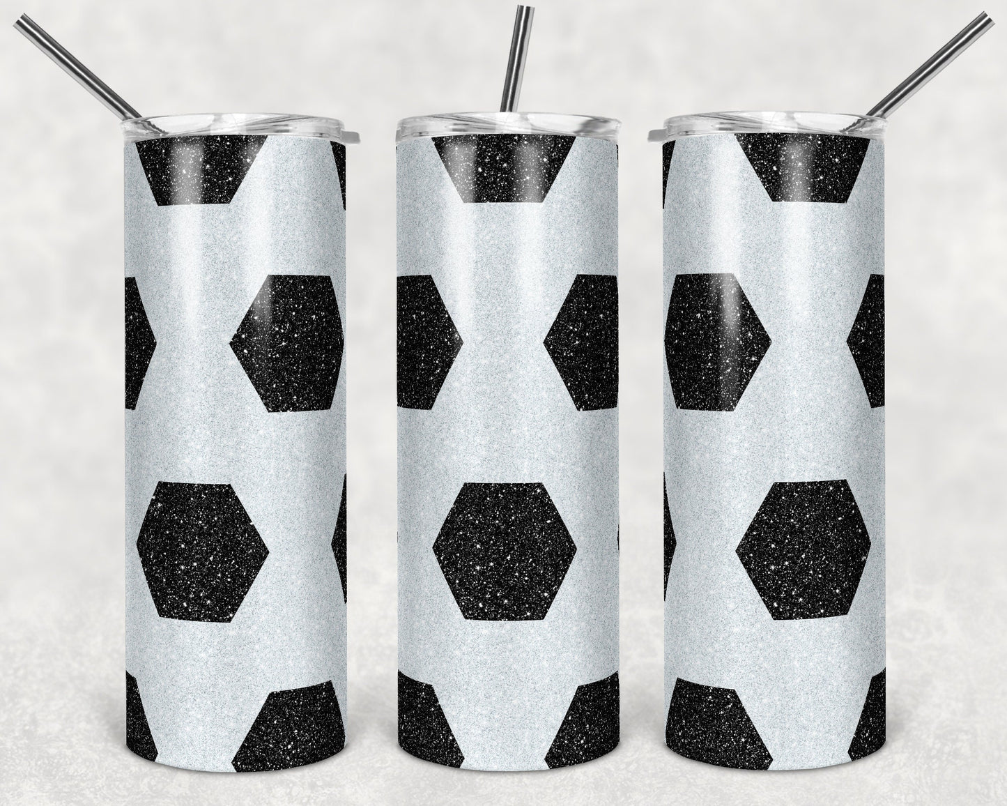 20 oz Skinny Tumbler Soccer Ball Glitter Sublimation Design Template Design