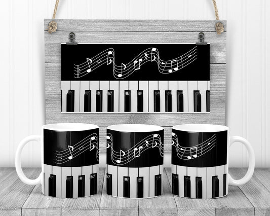 Sublimation Coffee Mug Piano Notes Music Sublimation Design Design Size to 100 oz or 15 oz