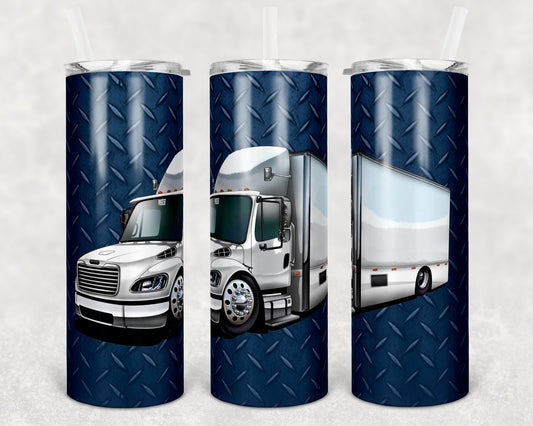 20 oz Skinny Tumbler Sublimation Design Template Semi Truck Diamond Plate Blue Farm