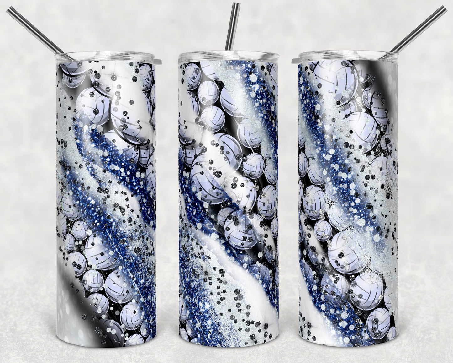 20 oz Skinny Tumbler Sublimation Template Milky Way Glitter Spo Volleyball Navy Straight Warped Design tumblers