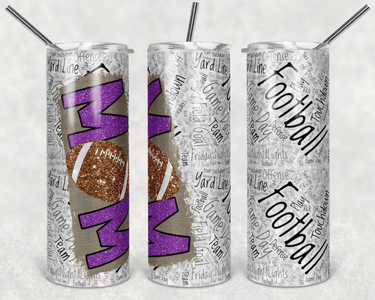 20 oz Skinny Tumbler Football Mom Purple Sublimation Design Template Design