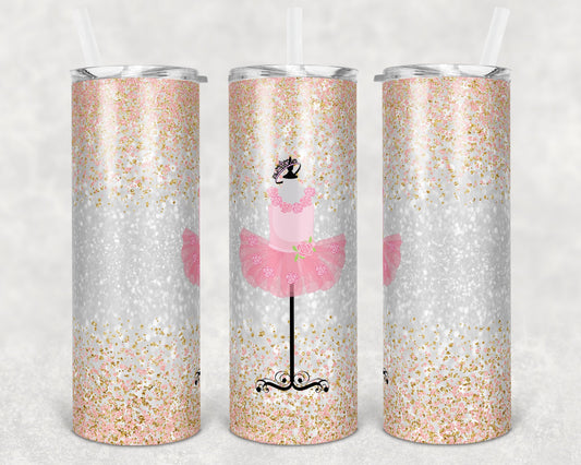 20 oz Skinny Tumbler Pink Gold Glitter Tutu Dance Dancing Dance Sublimation Design