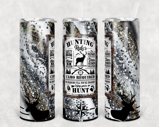 20 oz Skinny Tumbler Milky way Vintage Sign Hunting Rules Camo Hunt Glitter Sublimation