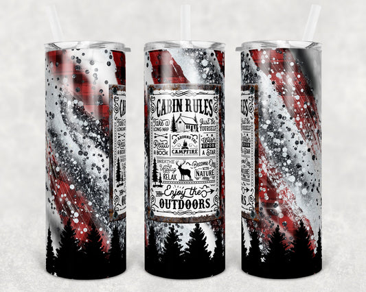 20 oz Skinny Tumbler Milky way Vintage Sign Cabin Rules Plaid Glitter Sublimation