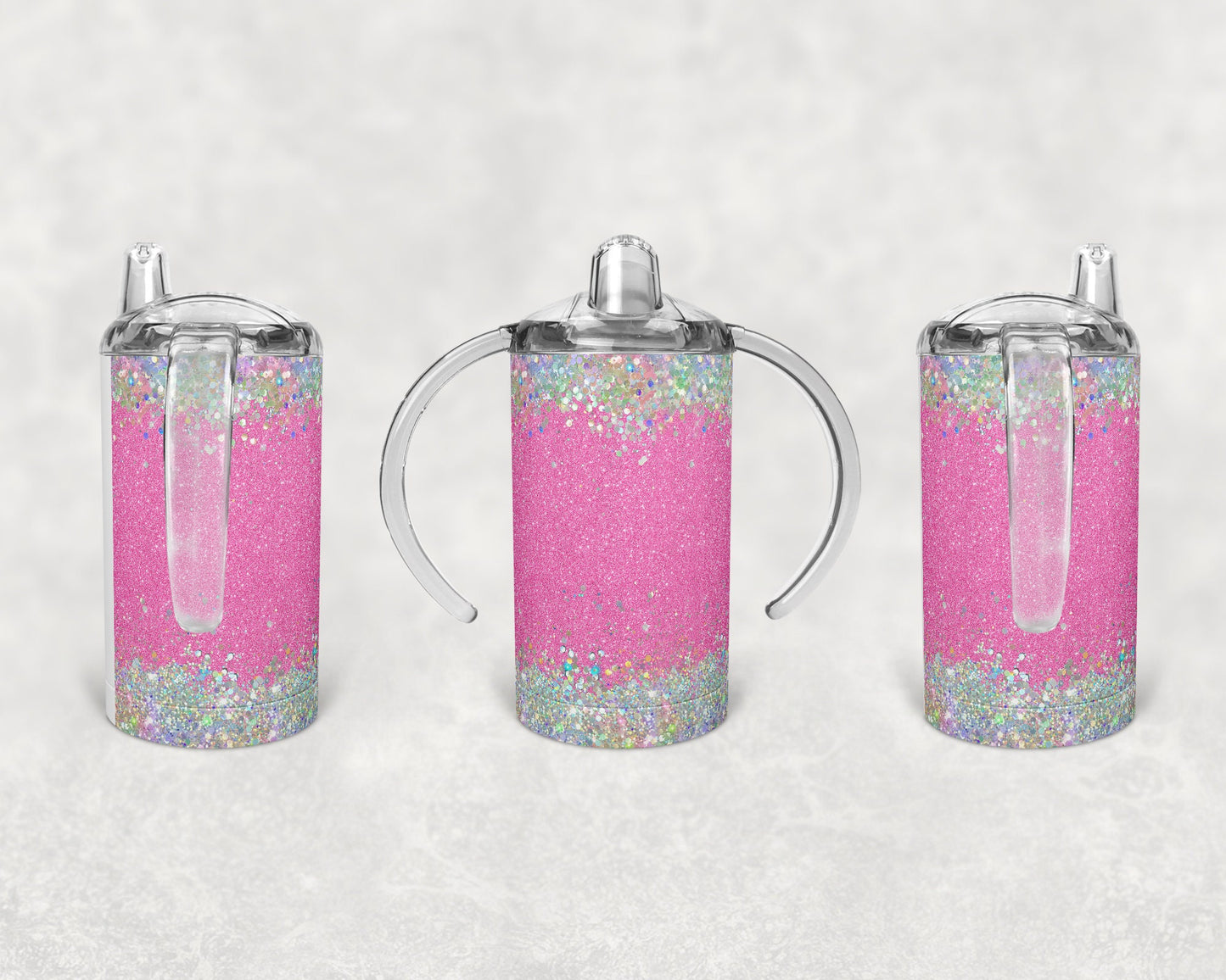 Straight Sippy Cup Sublimation Faux Pink glitter Holographic Design