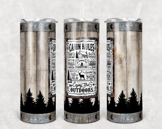 20 oz Skinny Tumbler Wood Vintage Sign Cabin Rules Sublimation