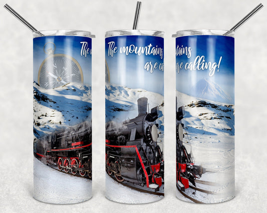 20 oz Skinny Tumbler Sublimation Design Template Mountain Landscape Train Mountains are Calling Design