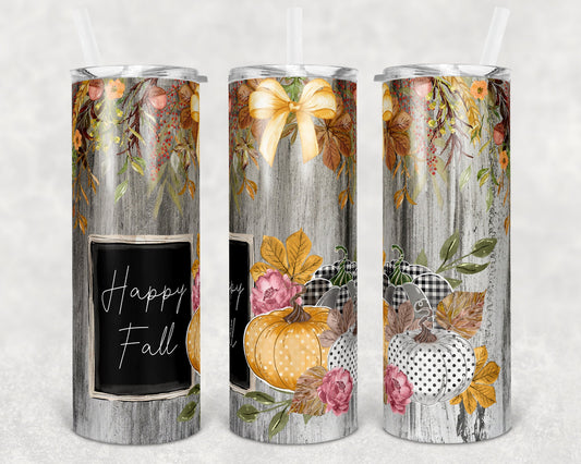 20 oz Skinny Tumbler Sublimation Happy Fall Farmhouse Pumpkin Design Template Straight and Warped