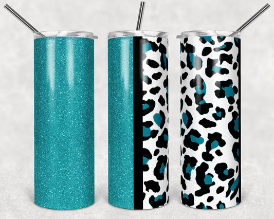 20 oz Skinny Tumbler Sublimation Design Template Teal Glitter Leopard Plain Straight Warped Design