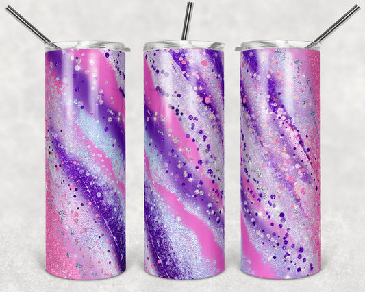 20 oz Skinny Tumbler Sublimation Template Agate Milky Way Pink Purple Straight and Warped Design