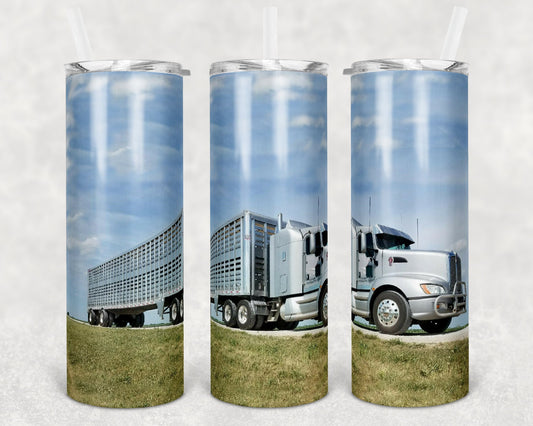 20 oz Skinny Tumbler Sublimation Design Template Semi Livestock Trailer Add Animals Personalize Farm
