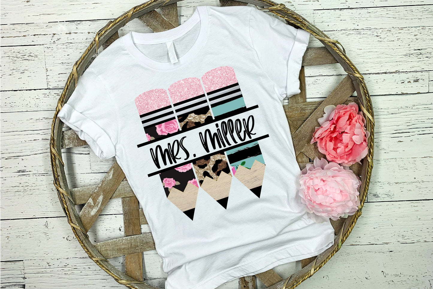 Shirt or Waterslide Design Pencil Monogram Teacher Life Sublimation Design