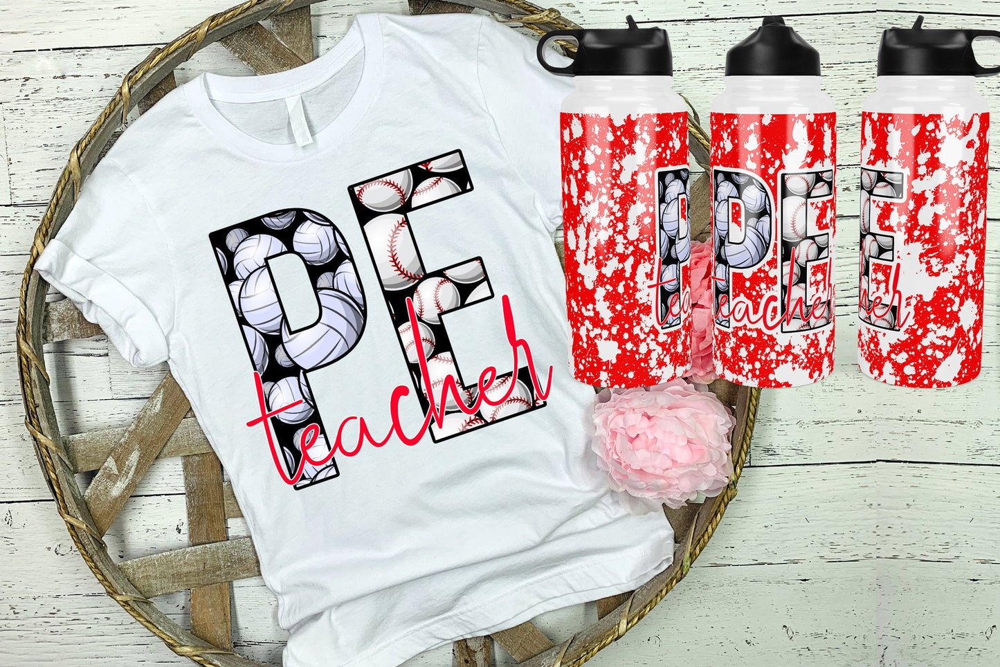 32 oz canteen and Shirt PE Teacher Tumbler Teacher Life Sublimation Design physical education design