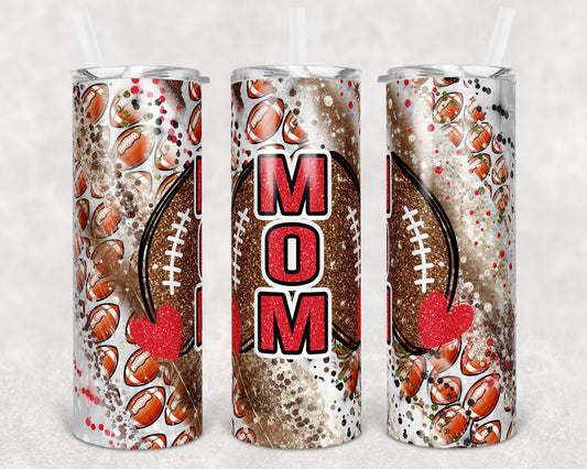 20 oz Skinny Tumbler Sublimation Template Milky Way Glitter red Football Mom Straight Warped Design